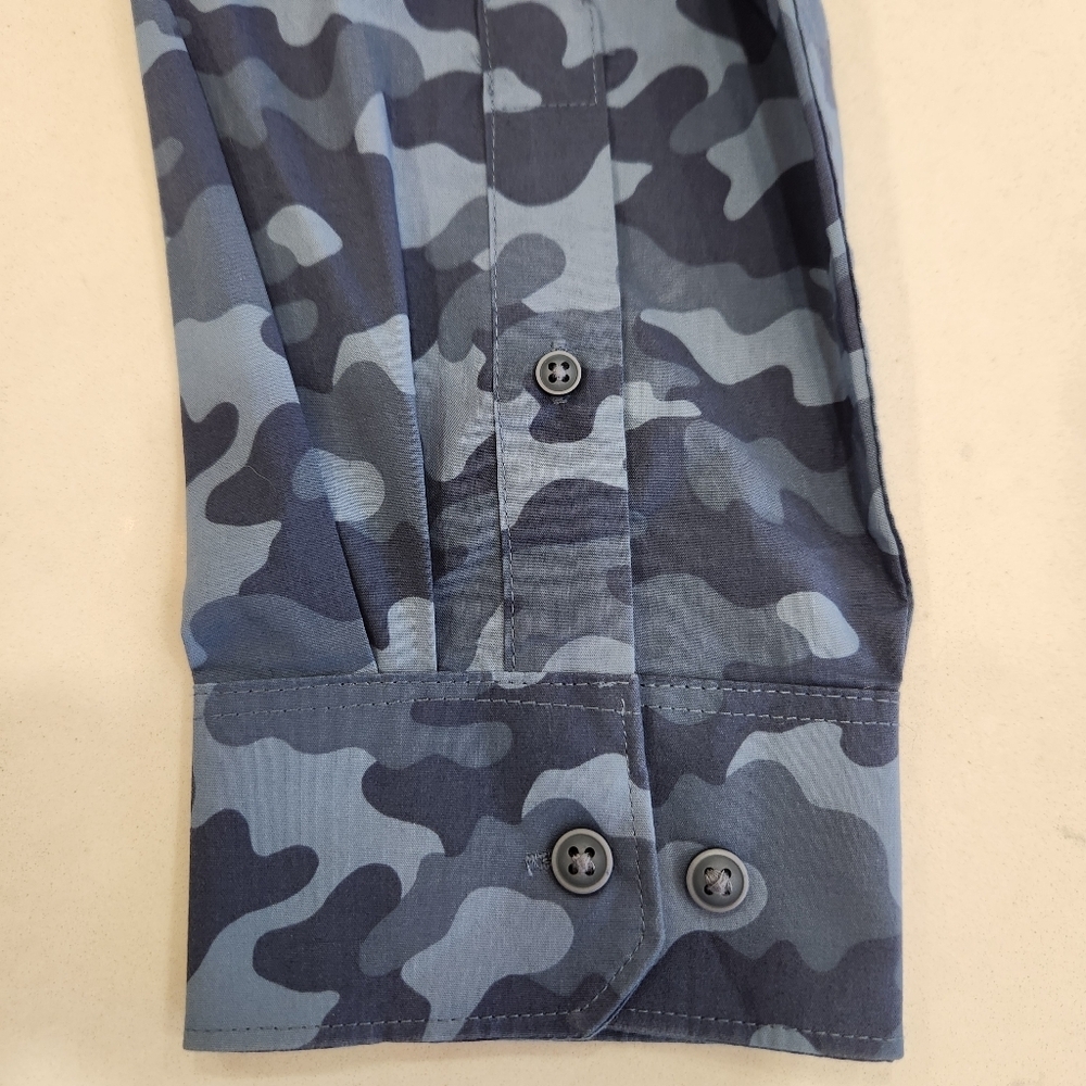 NWT Izod Saltwater Shirt Men's XL Blue Camouflage Untucked Long Sleeve Stretch - Picture 7 of 12